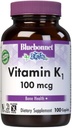Bluebonnet ויטמין K1 100 mcg תומך בריאות העצם - Phylloquinone Crystalline ויטמין K תוסף - non-GMO, מוסמך כשר, Gluten-Free - 100 Vegan Caplets
