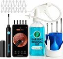 האוזן Wax Removal Tool עם מצלמת אוזניים על ידי Tilcare - מערכת השקיה אוזן עבור מבוגרים וילדים - מסך ניקוי אוזניים מושלם - כולל אגן, Syringe, Curette Kit, Towel ו 30 Disposable Tips