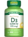 ויטמין D3 5000 IU (125 mcg) | 300 Softgels | ויטמין D עתיר שומן גבוה