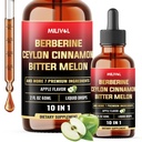 10in1 נוזל טיפות Berberine עם Ceylon Cinnamon Bitter Melon Turmeric ג'ינג'ר התעמלותnema Silvestre ועוד - 2 Fl Oz