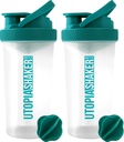 אוטופיה הביתה חלבונים Shaker - (Pack of 2) 28-Ounce Shaker בקבוקים למיקס חלבונים - Fitness Sports Classic Proteiner Shaker Bottle (Clear/Teal)