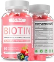תוסף ביוטין, 60 חניכיים טבעוניות, תמיכה אנטי-חמצן לעור בריא, שיער וציפורים לנשים וגברים, non-GMO