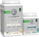 אבקת חלבון Sunwarrior טבעונית USDA אורגני | 20 מנות עוגה Batter Flavored & Creatine Monohydrate אבקה
