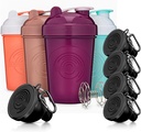 GoMOYO Fitness Bundle - 4Pack Shaker Bottles with Agitator + 5-Pack חלבונים Funnels with Karabiner, BPA-Free & Dishwasher בטוח יותר