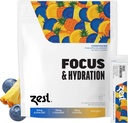Zest Focus & Productivity Energy Drink - Pineapple Blueberry אבקת אנרגיה נקייה אבקות עם 100 מ"ג Caffeine, L-theanine & 150 מ"ג אלפא GPC Nootropics - אלקטרוליטים סוכר נמוך לזיכרון - 14 מקלות