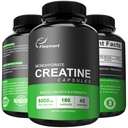 Acatine Monohydrate קפסולות, Keto Friendly, 5000 מ"ג, 180 קפסולות, Creatine Monohydrate Pills צד שלישי נבדק, Manufactured בארה"ב, Non-GMO, Gluten Free, טבעוני בטוח בטוח
