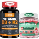 ויטמין D320,000 IU + K2(MK7) 200mcg Softgels + Akkermansia Probiotics עם Prebiotics סיבים