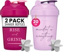 GoMOYO [2 Pack] 20oz Shaker בקבוק עם ציטוטים מוטיבציה (Raspberry & Lavender) | חלבון בקבוק עם Mixer Agitators | בלנדר Shaker Bottle for Proteines Pack הוא BPA חינם ו Dishwasher Safeer בטוח יותר