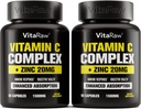 ויטמין C תוסף 2 Pack (120 Veggie קפסולות) - 1500 מ"ג עם Zinc 20 מ"ג - תרכובת התמיכה הגבוהה ביותר ויטמין C Immune - קפסולות C ו- Zinc ויטמינים למבוגרים, Vit C Immune Help טבעוני