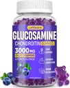 Glucosamine Chondroitin Gummies 3000 מ"ג, Advanced Glucosamine Chondroitin גב 'm, תוספת תמיכה משותפת, תמיכה נגד חמצון, עצמות וגמישות משותפת, כוח וניידות, Blueberry פלאמור