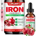 תוספת ברזל נוזלי לנשים וגברים וילדים Multivitamin Iron טיפות עם Folate, ויטמין C, B6, B12, Zinc for anemia, Iron Deficiency, Blood Builder, Energy - Natural Pomegranate Flavor, טבעוני 2 Fl Oz Oz