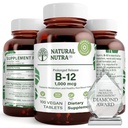 ויטמין Nutra טבעי B12 1000 mcg, קידום לב ועצב בריאות, Cobalamin B12 תוסף, Calcium Phosphate, Help in Metabolism Health, Optimal Absorption, Gluten Free, Sugar Free, 100 Tablet טבעוניים