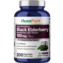NusaPure Black Elderberry 50:1 לחלץ, 100 מ"ג שווה ל -5,000 מ"ג עבור קפסולות Veggie, 200 Count (Non-GMO, Bioperine) תוסף סמבוקוס
