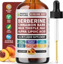 תוספת ברברין, Milk Thistle, Ceylon Cinnamon, Alpha Lipoic Acid, NAC נוזל טיפות - טבעוני, 4X Absorption מאשר קפסולות - Berberine for Liver Support & Holistic Wellness (Peach, 60mL)