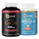 Qunol CoQ10 100 מ"ג Softgels, 3X Better Absorption, 4 חודשים אספקה, 120 Count + Fish שמן אומגה 3 Mini Softgels, 1000mg אומגה 3 EPA + DHA, 3 חודשים אספקה, 180