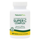NaturesPlus Super C Complex, Sustained שוחרר - 60 טבליות - 1000 מ"ג ויטמין C + 500 מ"ג Bioflavonoids - Vegetarian, Gluten Free - 60 משרתים