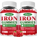 2 Pack Iron Gummies for Women & Men - תוספת ברזל טבעונית עבור אנמיה & Iron Deficiency, עם ויטמין B12, ויטמין C, Zinc, Folate - Energy Boost, Sugar-Free, Strawberry Flavor, 120 הרוזן