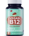 יוב טבעוני B12 עם Calcium עבור Absorbption המקסימלי - Active Energy & Central Nervous System Support - 1000mcg Cobalamin ויטמין B 12 - טבעי, non-GMO, Gluten-Free, Sugar-Free - 30 Tabs