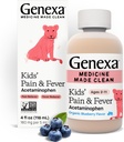 Genexa Kids' Acetaminophen Pain & Fever Oral Suspension Medicine - 4oz - For Children 2 - 11 Years Old, Temporly מקל על כאב ותסמיני חום, 160 מ"ג ל 5 mL- אורגני Blueberry פלאמור
