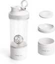 בלנדר חלבון Shaker Tritan בקבוק עם Pill / Powder Storage Container forחלבון Shakes-pre אימון בקבוק Mixer Cup-Gym Sport Water Bottle with Wire Whisk Balls White