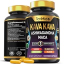 Kava Kava Root תוסף - 8in1 פורמולה - בשילוב עם Ashwagandha, Maca, Turmeric, גינקו בילובה, St. John's Wort, Valan & Black Pepper - 120 קפסולות טבעוניות, 4 חודשים אספקת אספקה