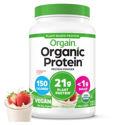 Orgain אורגני אבקת חלבון, Strawberries & Cream - 21g של חלבון צמחי מבוסס פחמימות, נמוך נטו פחמימות, Gluten / Lactose חינם, No Sugar הוסיף, Soy Free, non-GMO, 2.03 Lb