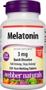 Webber Naturals Melatonin 3 מ"ג, Easy Dissolve, 250 טבליות, 100% תרופות חינם שינה סיוע למבוגרים, Gluten חינם, non-GMO, מתאים Vegetarians
