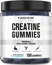 Jacked Factory Creatine Monohydrate Gummies (3g) - קריטין לצמיחת שרירים, כוח, אנרגיה מוגברת, ושיפור ביצועים אתלטיים - 150 חניכיים, Blue Raspberry