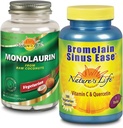 החיים של הטבע Monolaurin & Bromelain Sinus Ease Bundle | פונקציונליות חיסונית בריאה ותמיכה הנשימה
