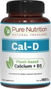 Pure Nutrition Cal D - Plant Based Calcium עם VIT D3 K2 & Magnesium | 180 Tabs | 500 מ"ג טבעוני Calcium ל- Algae Calcium תוסף לבריאות העצם