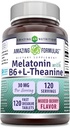 פורמולה מדהימה מלטונין עם ויטמין B6 + L-theanine תוסף | 30 Mg Per המשרתת | מעורב ברי פלפור | 120 טבליות | Non-GMO | Gluten Free | Made in USA