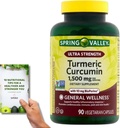 Supe Red Spring Valley Turmeric Curcumin Ultra כוח - 90 Count, 1,500 מ"ג קפסולות Vegeterian - כולל Actonal Guide