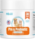 NBJU Probiotics for Dogs Cat Probiotic Chews לתמוך בבריאות Gut, Immunity Health, Diarrhea, Digestive Health & Seasonal Allergies - עוף פלאמור - 30 Chews Prebiotics ו Probiotics