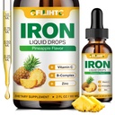 תוספת ברזל נוזלי לנשים וגברים וילדים Multivitamin Iron טיפות עם Folate, ויטמין C, B6, B12, Zinc for anemia, Iron Deficiency, Blood Builder, Energy - Natural Pineapple Flavor, טבעוני 2 Fl Oz Oz