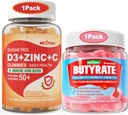 סוכר חינם ויטמין C + D3 + Zinc Gummies למבוגרים 50 + Butyratemies עם Probiotic + Prebiotic + Postbiotic