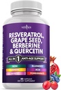 AGE חדש Resveratrol, Berberine, Grape Seed Extract, Quercetin - תוספת פוליפנול לנשים וגברים עם Noni Extract, N-Acetyl Cysteine, Acai Extract - 60 קפסולות