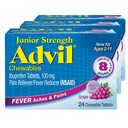 Advil Junior Power Chewable Ibuprofen Pain Reliever ו- Feverductionr, Ibuprofen for Pain Relief, Grape - 24 Tablets (Pack of 3)