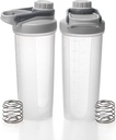 EYMPEU 2 Pack Shaker בקבוקים לחלבון Mixes BPA & Phthalate-free, Solid Screw lid Leakהוכחה Shaker גביע Dishwasher בטוח עבור חלבונים 24oz, Clear Grey גריי