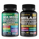 Shilajit ו Sea Mos Combo - Sea Mosss ו Shilajit Bundle עם Ashwagandha, Black Seed, Turmeric, Bladderwrack, Burdock, Black Pepper עם ויטמינים ואנטיoxidants - 120 קפסולות Veggie