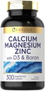 Karlyle Calcium Magnesium Zinc D3 | 300 Caplets | עם Boron | Vegetarian, non-GMO & Gluten Free Supplement