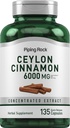 Piping Rock Ceylon Cinnamon קפסולות 6000 מ"ג | 135 Count | הרחבה של Herbal Extractation תוסף עבור גברים ונשים | Non-GMO, Gluten Free Free