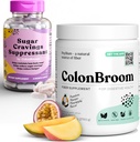 קולון Broom Psyllium Husk אבקת סוכר Craving Suppressant - Chromium Picolinate 200mcg, 2 פריטים - קירור ניקוי סיבים (50 משרתים) + סוכר Craving Suppressant (60 משרתים)