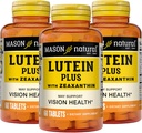 MASON NATURAL Lutein Plus עם Zeaxanthin, Eye Health & Vision תמיכה תוסף, ויטמינים A, C, E, Zinc & Copper, 60 טבליות (Pack of 3)