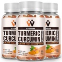 Turmeric Curcumin חניכיים עם ג'ינג'ר & Black Pepper - 3 Pack Tumeric Gummy תוספת עבור כאב Inflammation Joint Weight Support - טבעוני, אורגני, Gelatin-Free - למבוגרים ולילדים
