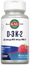 KAL ויטמין D3 K2 ActivMelt, Bone Health, Heart and Immune Support Supplement w / D3 1000 IU ו MK7 ויטמין K2, Instant Dissolve Tabs, Natural Raspberry Flavor, 60 משרתים, 60 טבליות מיקרו