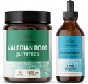 HerBAMAMA ו Motherwort Kit - Bundle של 1800 מ"ג ולריאן Rootmies & Motherwort נוזל טיפות - טבעוני, non-GMO, Gelatin & אלכוהול חינם - 2 Pack
