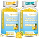 פחמימות גבוהות Calcium Gummies, Sugar Free Calcium Magnesium Magnesiummies עם ויטמין D3 עבור גברים ונשים, Pineapple Flavor 120 Cts