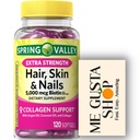 שיער חזק נוסף, Skin & Nails Dietary Spring Valley תוסף, Biotin, Collagen, Gelatin 120 ct כולל מארגנת גלולות