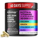 Biotin for Hair growth Women & Men with Keratin, Collagen Complex 30000 mcg - קפסולות עבור נשירת שיער & Stronger Thickness - Skin & Nails ויטמינים, ביוטין 10000mcg ו תוספי קולגן - 120 גלולות