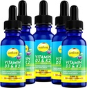 ויטמין נוזלי D3 K2 טיפות 5000 IU - טבעוני, No Taste, No Odor, Soy-Free, Gluten Free, non-GMO, 1000 IU ל Drop, Boosts Energy Levels & Immune System, תומך בריאות הלב (5 Pack)